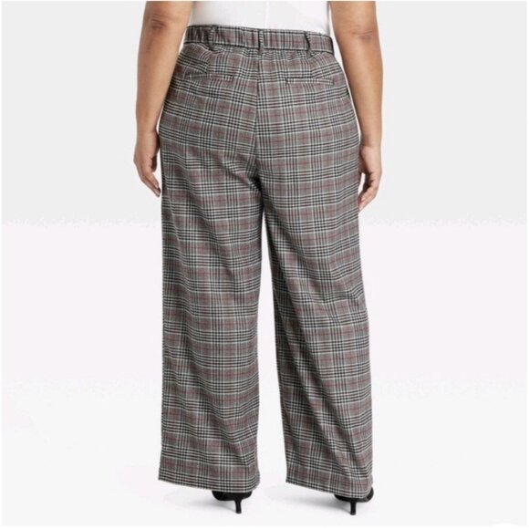 NWT AVA & VIV Gray Plaid High Rise Wide Leg Trousers Pants Size 18 - Picture 2 of 8